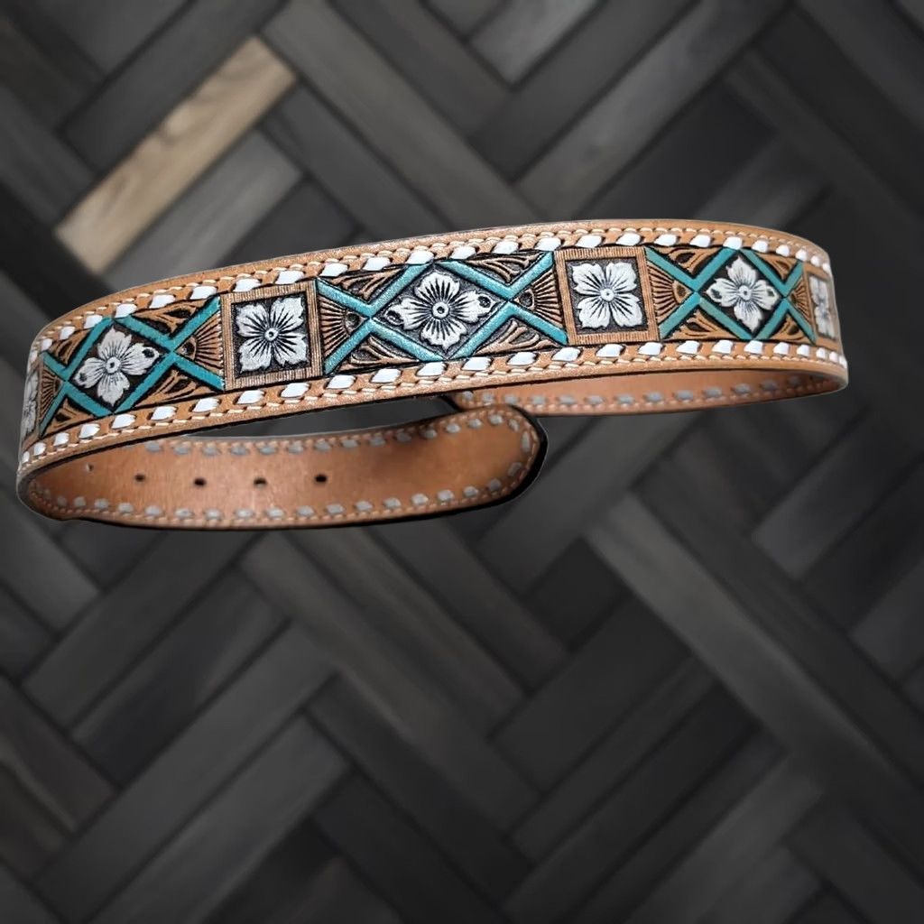 Vintage VINTAGE Wright Western Belt - 28 Brown Leather Cowhide 1-3/4" Floral Southwestern Tooled Buckle Belt Mens Size 28 - 1 Thumbnail