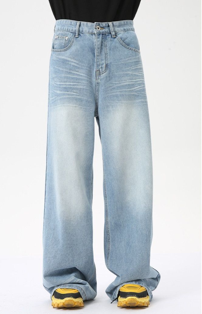 Designer × Japanese Brand Washed distressed light blue all-match casual jeans Size US 32 / EU 48 - 2 Thumbnail