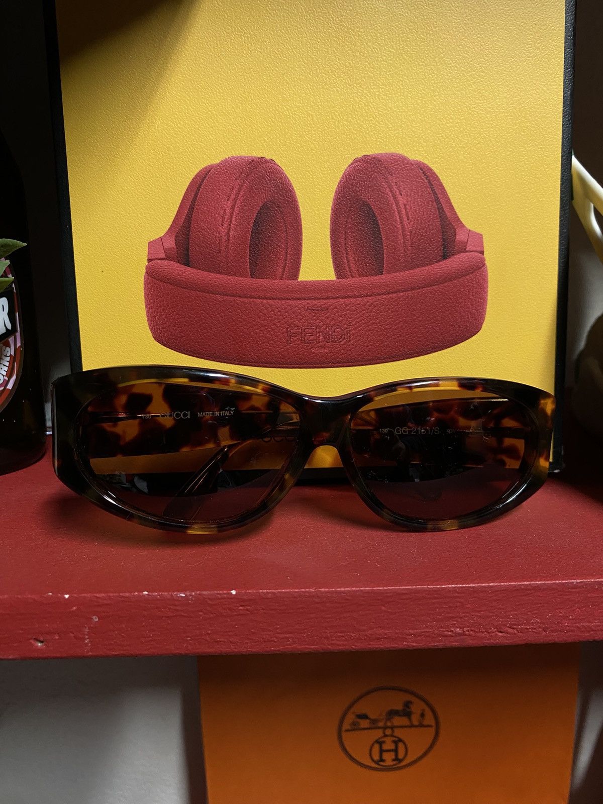 Designer Gucci Square Sunglasses Brown Rectangle Shades Preowned Size ONE SIZE - 7 Thumbnail