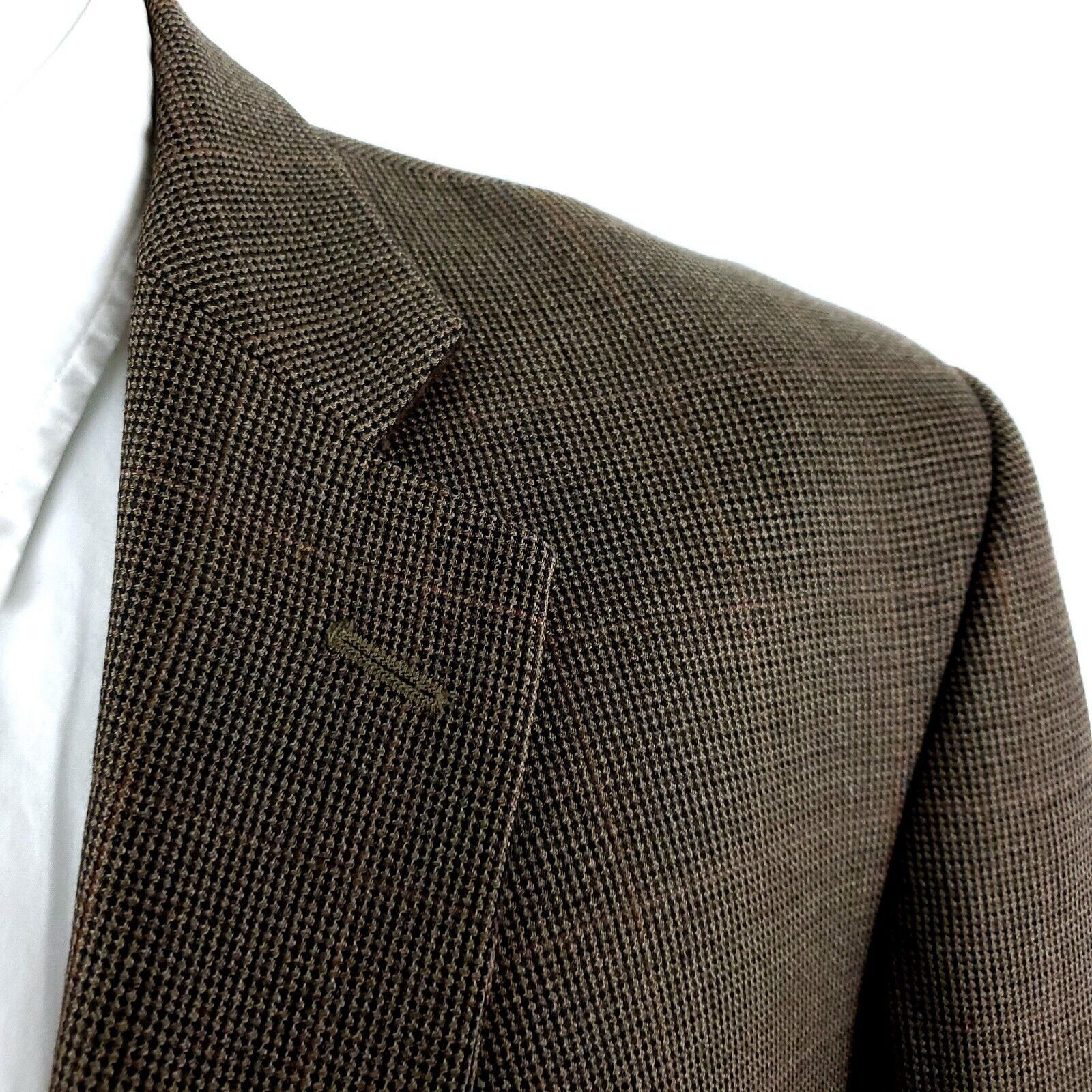 Joseph & Feiss Joseph & Feiss Gold Wool 2 Button Sport Coat 44R Brown Check Size 44R - 2 Thumbnail