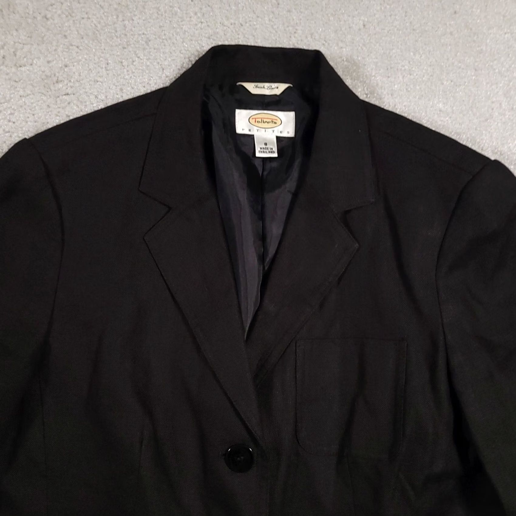Talbots VINTAGE Talbots Blazer Womens 8 Black Linen Petite Button Front Career Jacket Pockets Size M / US 6-8 / IT 42-44 - 3 Thumbnail