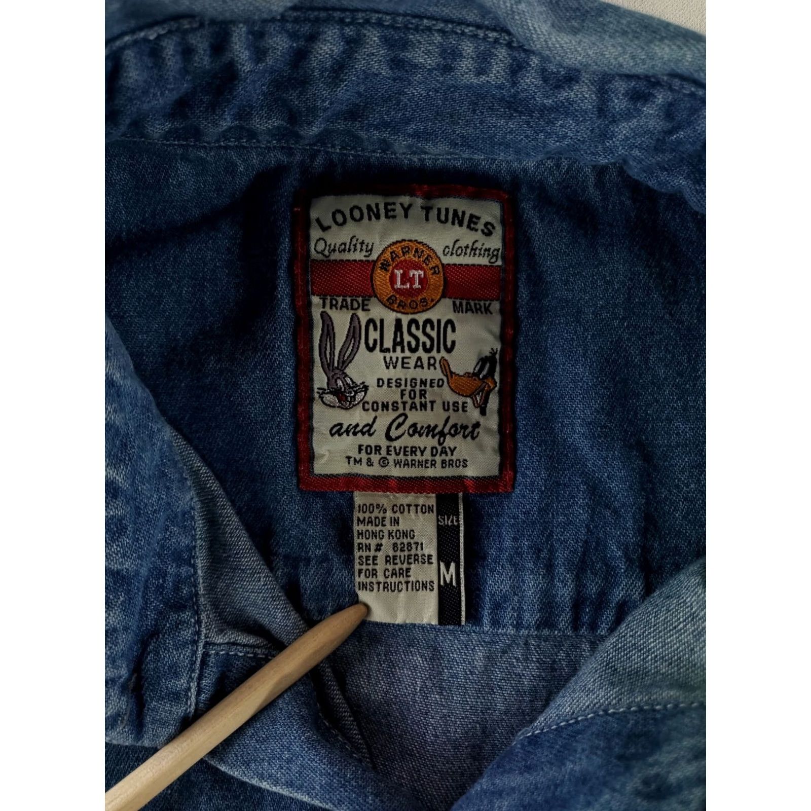 Vintage Looney Tunes Shirt Denim Embroidered Long Sleeve Blue Mens M Classic Wear Size US M / EU 48-50 / 2 - 4 Thumbnail