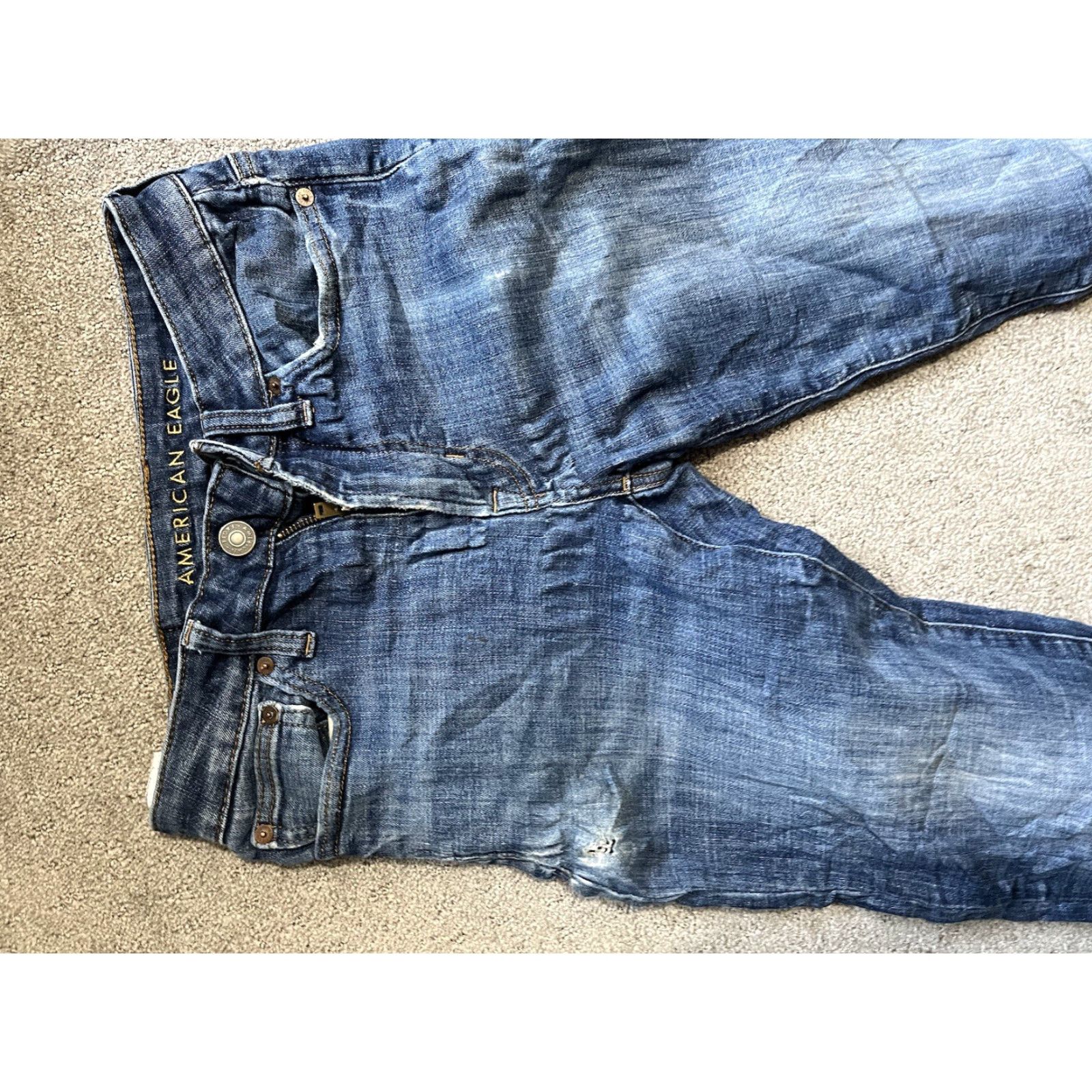 American Eagle Outfitters American Eagle Outfitters Jeans Mens Slim 38 Blue Distressed Denim 5-Pocket Straight Inseam 32 Cotton Blend Elastodiene Polyester Blend Shirt? Size US 38 / EU 54 - 5 Thumbnail
