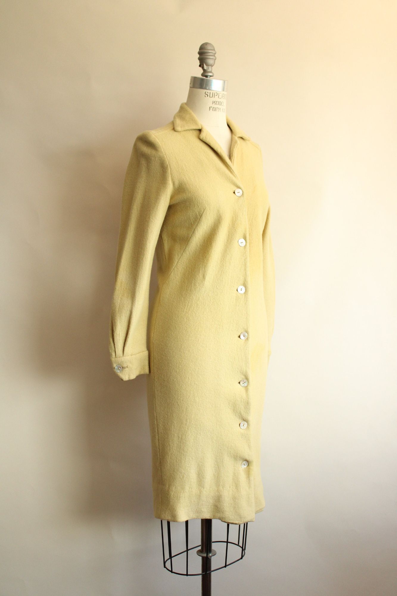 Vintage Vintage 1960s Coat Dress, Fred Roithschild Yellow Wool Size M / US 6-8 / IT 42-44 - 6 Thumbnail