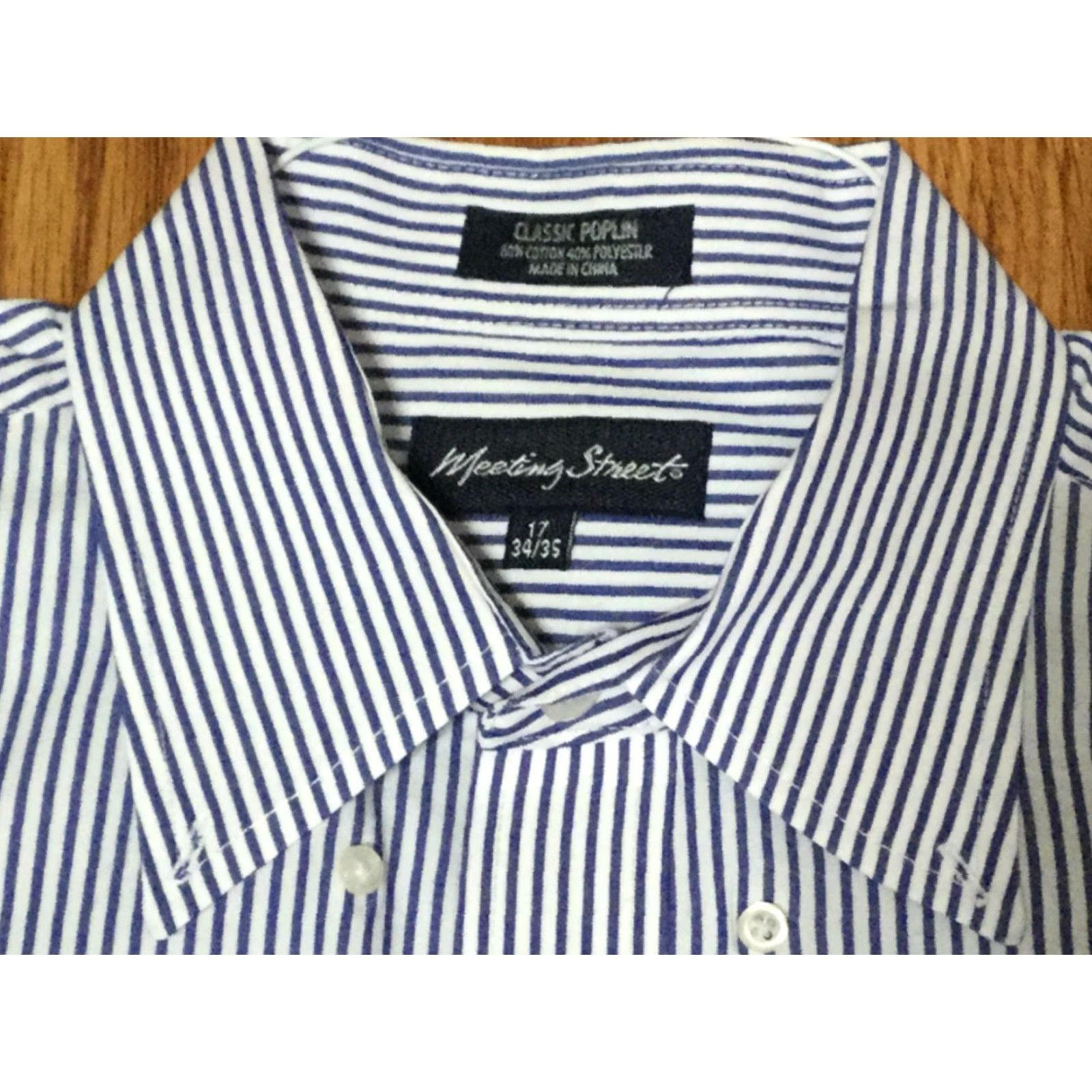Vintage Meeting Street Mens Dress Shirt Sz 17 34/35 Blue White Striped Shirt Size 46R - 3 Thumbnail
