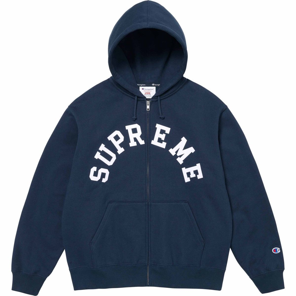 image of Champion Zip Up Hooded Sweatshirt in Navy, Men's (Size 2XL)