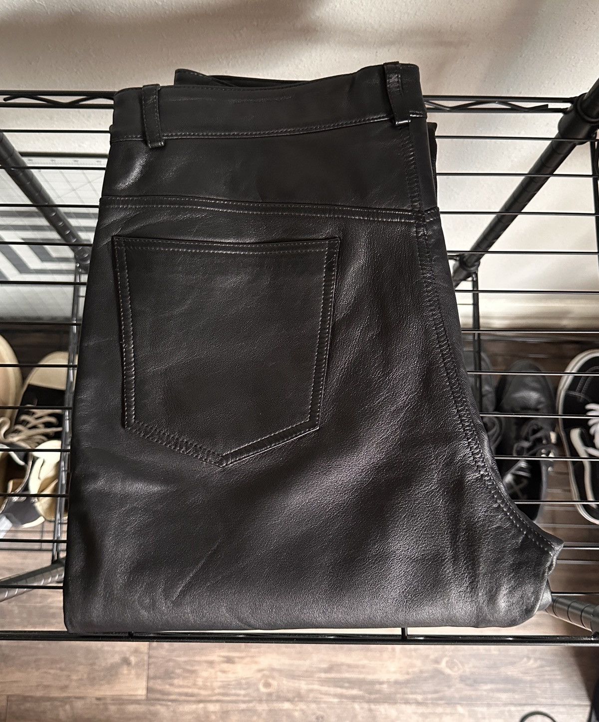 Straight Leg Black Leather Pants, Lambskin, Hugo Boss