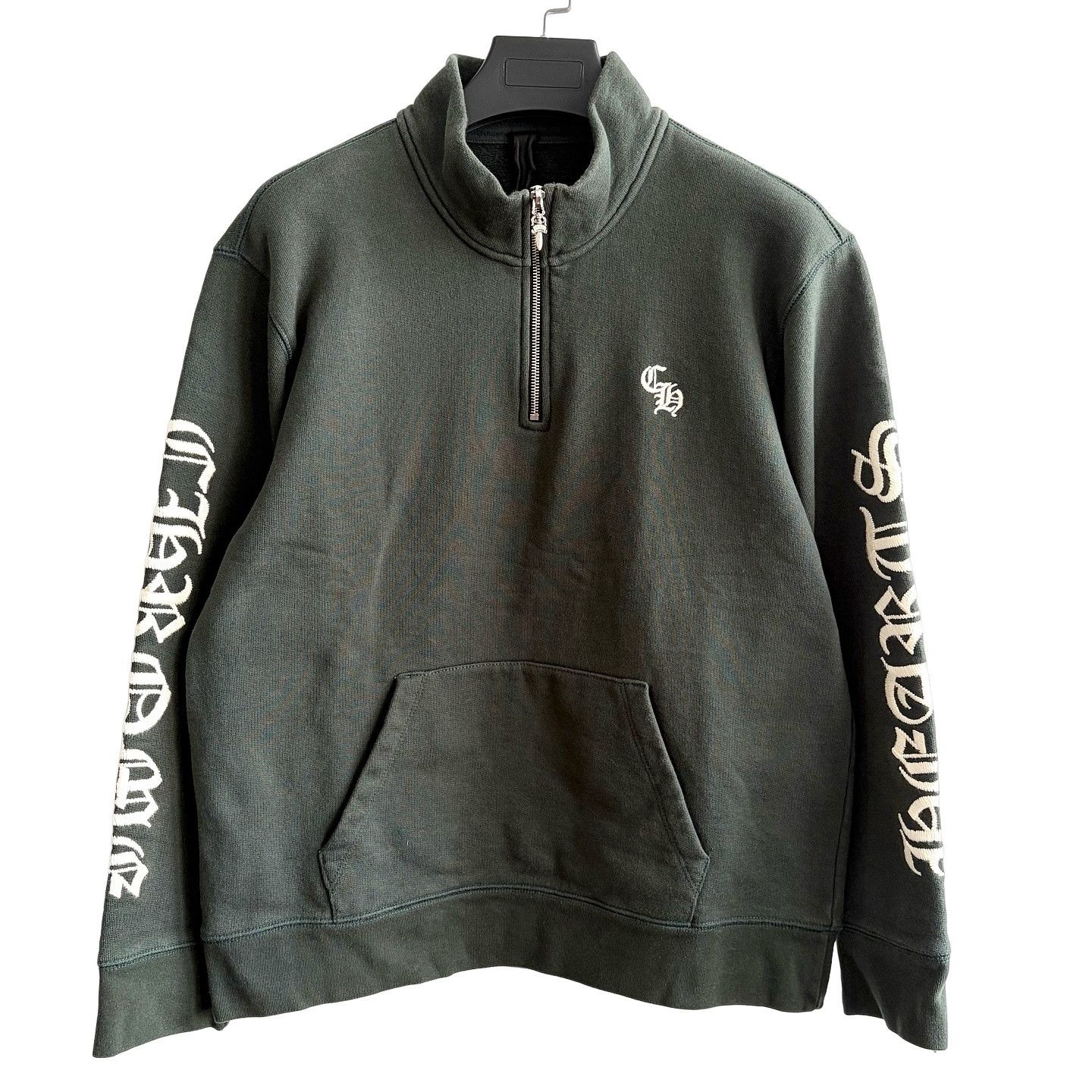 トップス CHROME HEARTS Y NOT CrossPatch Thermal Chrome Hearts Chrome Hearts Olive Green Thermal Zip Up Hoodie Ynot