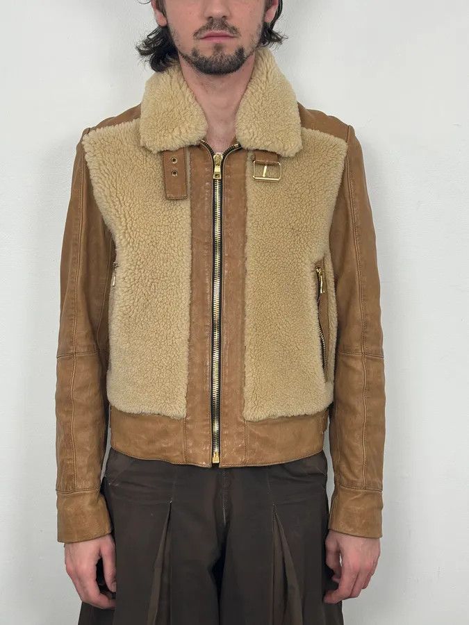 Balmain 2010s Balmain Beige & Brown Shearling Biker Leather Jacket Size US S / EU 44-46 / 1 - 1 Thumbnail