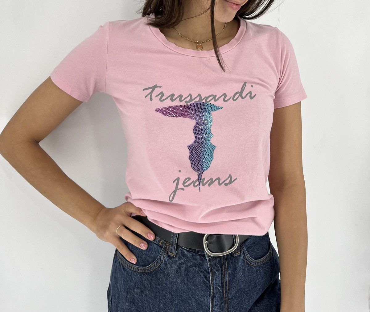 Trussardi × Vintage Trussardi Jeans Pink T-Shirt Italy Designer Size S / US 4 / IT 40 - 3 Thumbnail