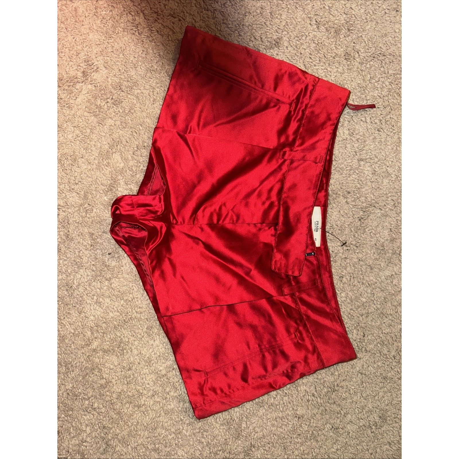 Prada Vintage Mini Shorts Red Y2K Silky Size 40/Small