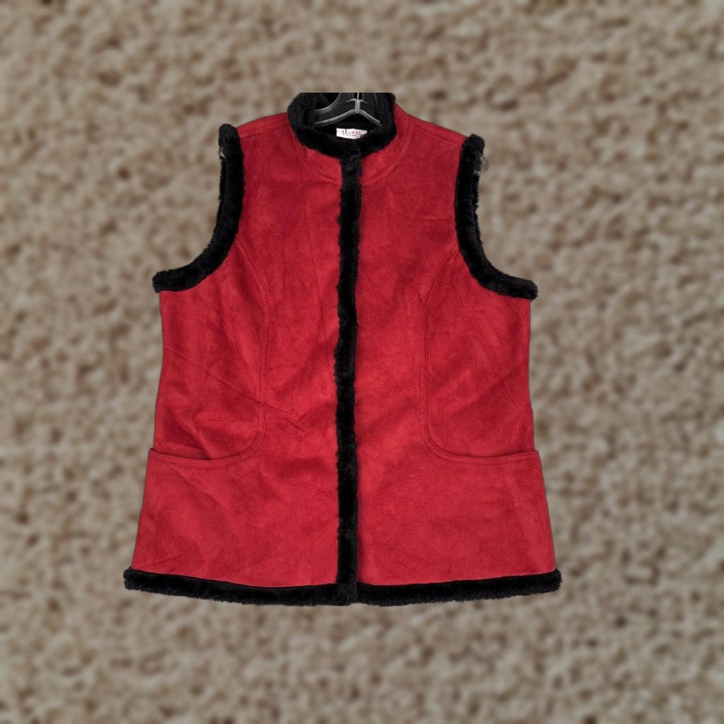 Denim & Co. Denim & Co Vest Womens L Red Faux Suede Shearling Lined Fur Trim Winter Pockets Casual Size L / US 10 / IT 46 - 1 Thumbnail