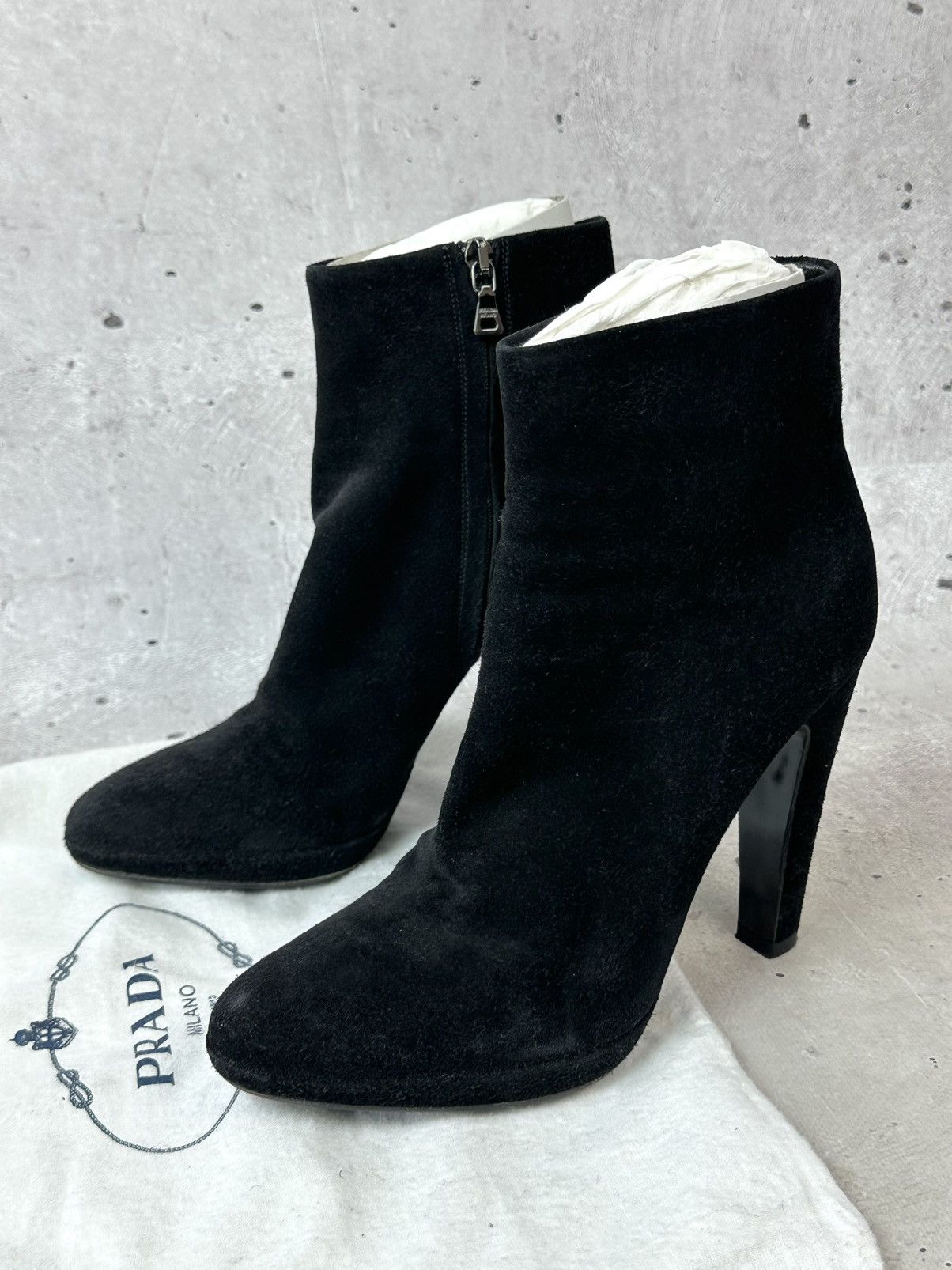Prada Prada Black Suede High Heel Zip Made in Italy Ankle Booties Size US 7 / IT 37 - 2 Thumbnail