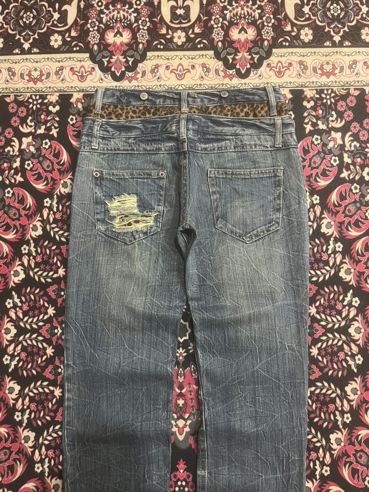 Japanese Brand Vintage Distressed Double Waist Leopard Style Blue Jeans Size 30" / US 8 / IT 44 - 5 Thumbnail