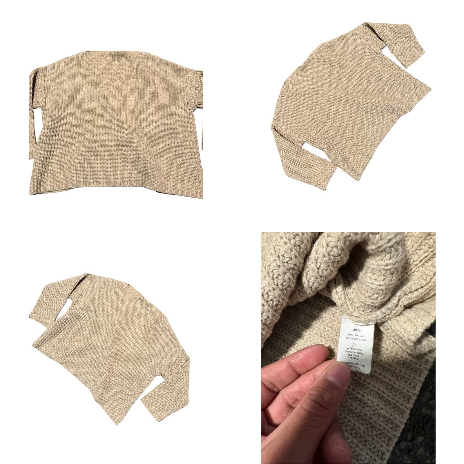Vince Vince Boatneck Crop Sweater Beige Wool Blend Size Medium Women Pullover Knit, Regular, Long Sleeve, Casual, Winter Fall Spring Size M / US 6-8 / IT 42-44 - 8 Thumbnail