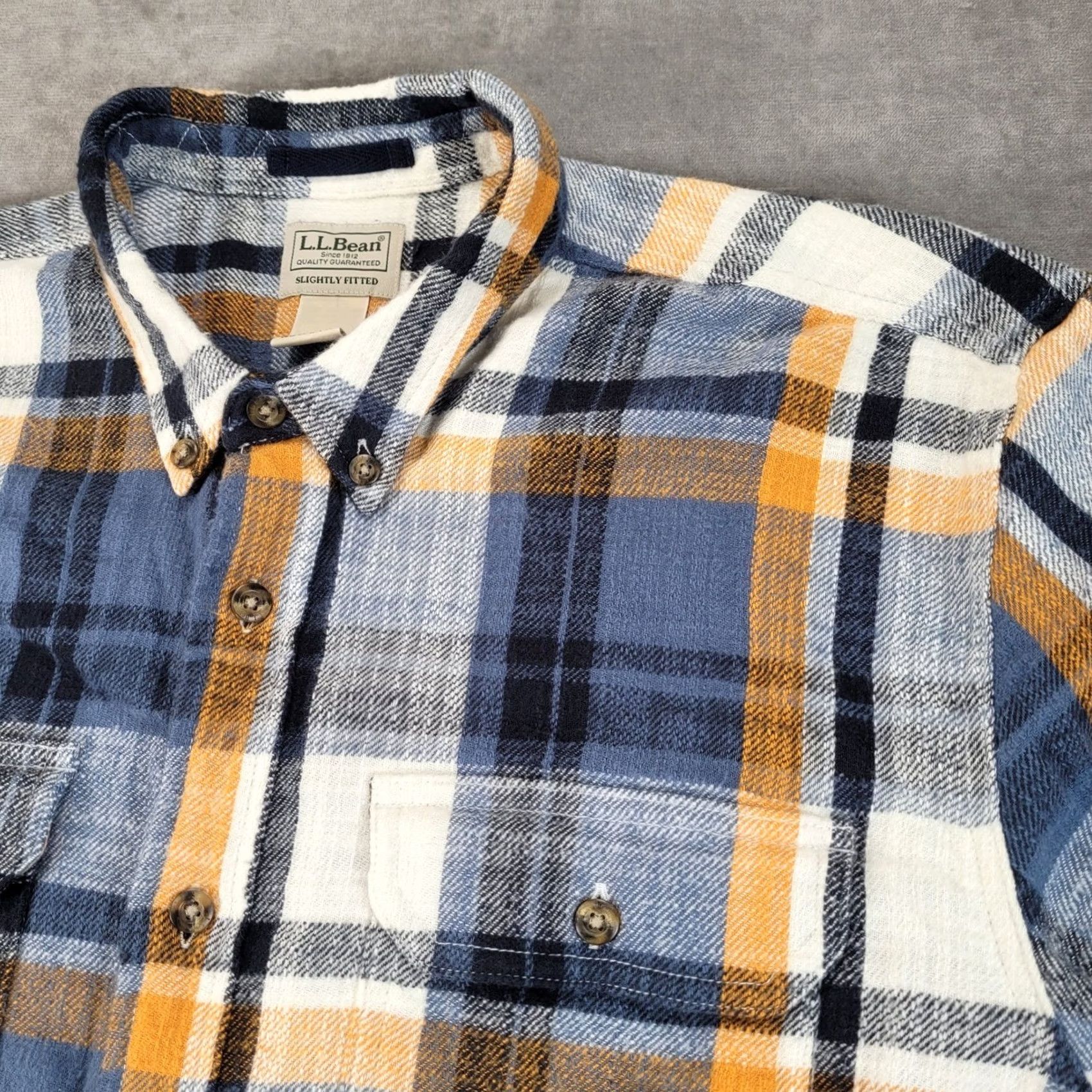 Vintage LL Bean Mens XL Blue Orange Plaid Flannel Shirt Cotton Slightly Fitted Size US XL / EU 56 / 4 - 2 Thumbnail