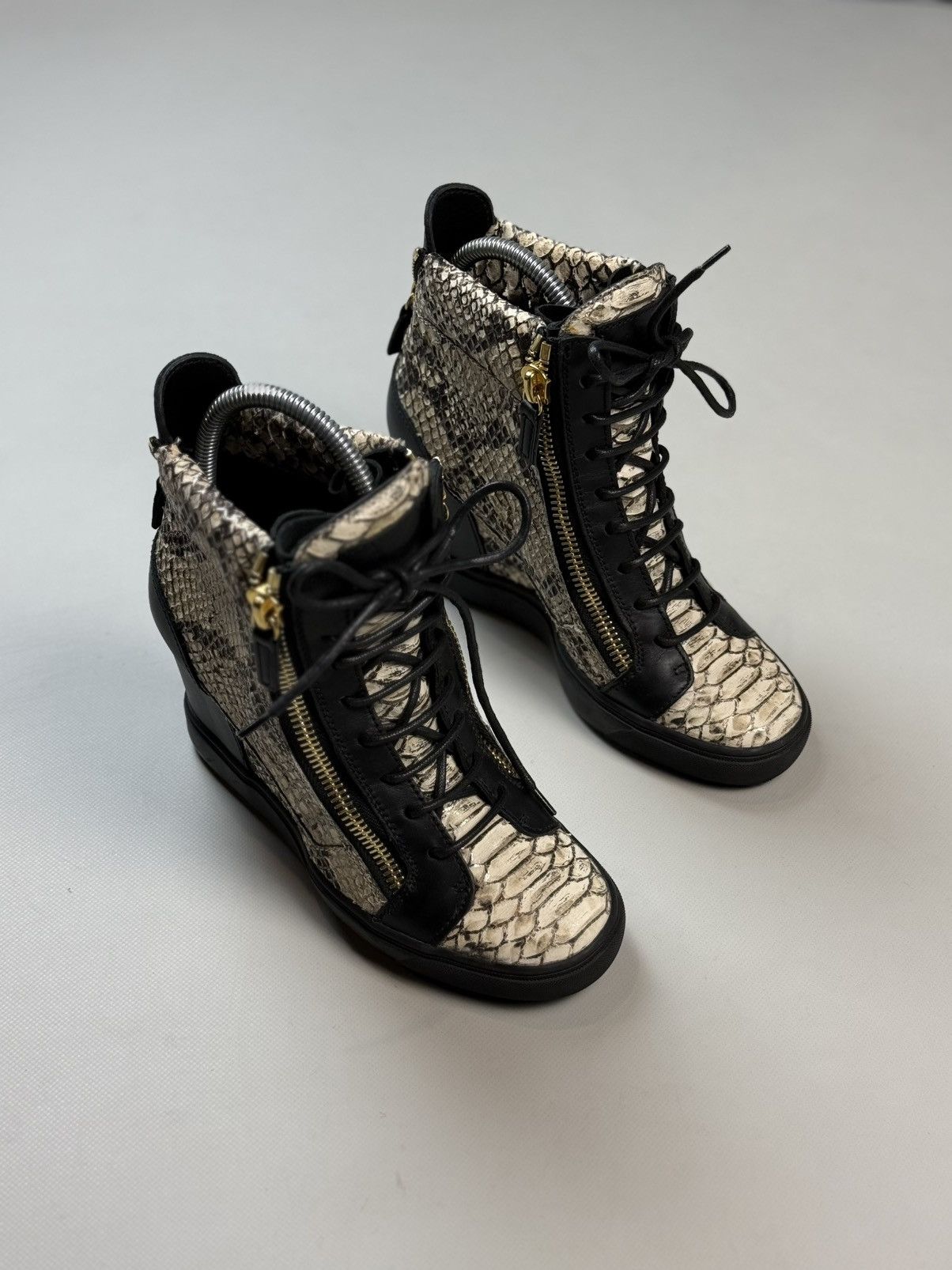 Giuseppe Zanotti Zanotti Python Embossed Leather Coby High Top Sneakers Shoes Size US 8.5 / IT 38.5 - 3 Thumbnail