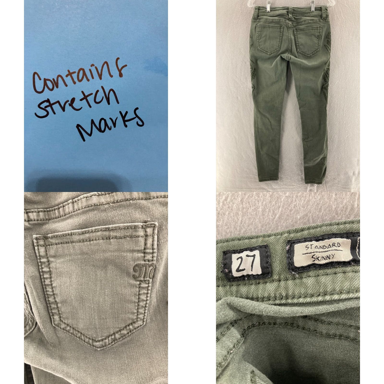 Miss Me Miss Me Skinny Jeans Womens 27 Gray Embroidered Rhinestone Low Rise Distressed Regular Denim Size 27" / US 4 / IT 40 - 8 Thumbnail