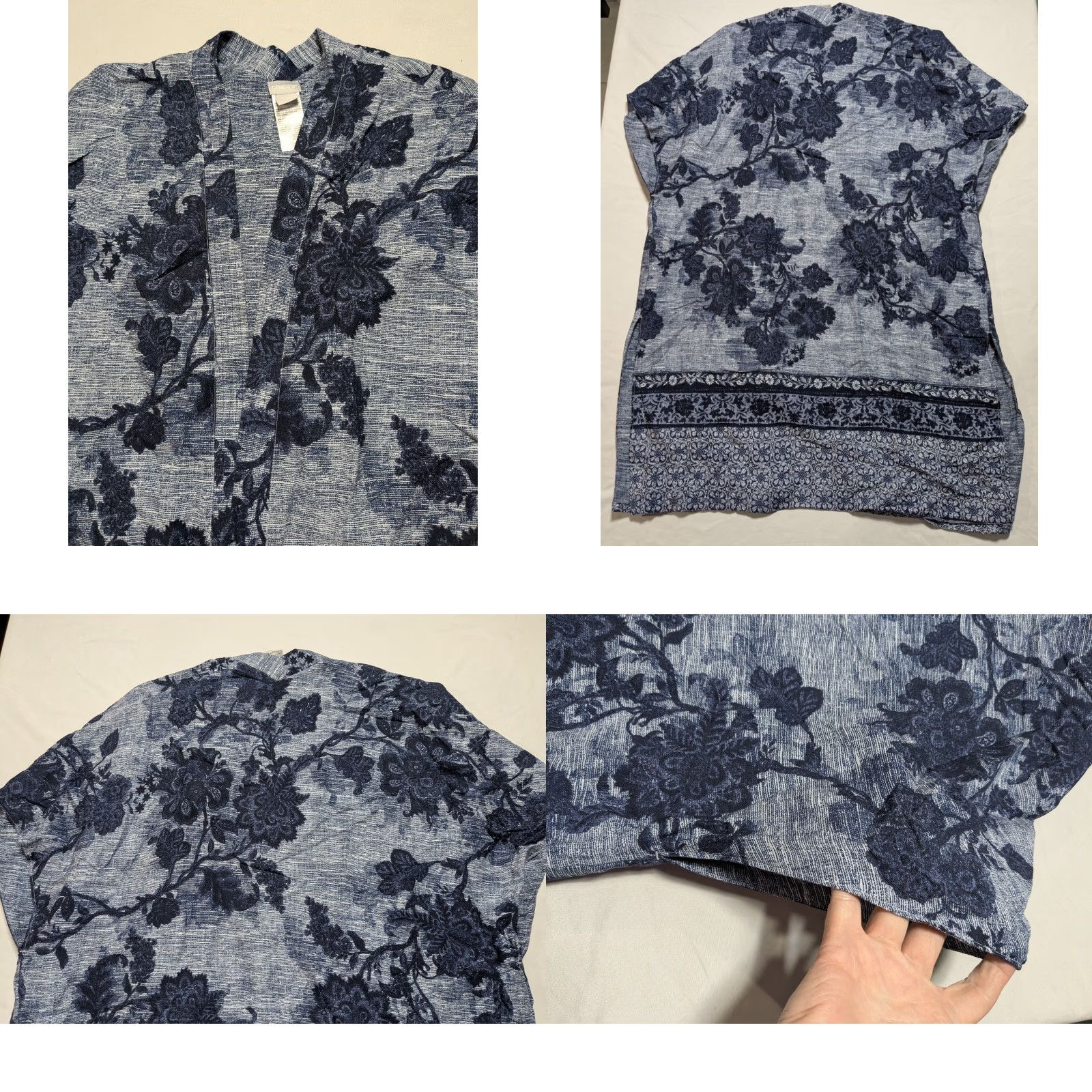 Vintage Chico's Open-front Kimono Robe - Women S/M Blue Floral Boho Duster Cardigan EUC Size M / US 6-8 / IT 42-44 - 9 Thumbnail