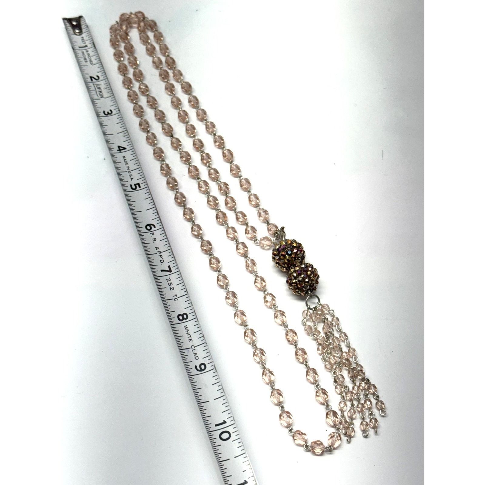 Vintage Vintage pink crystal beaded rhinestone tassel necklace Size ONE SIZE - 4 Thumbnail