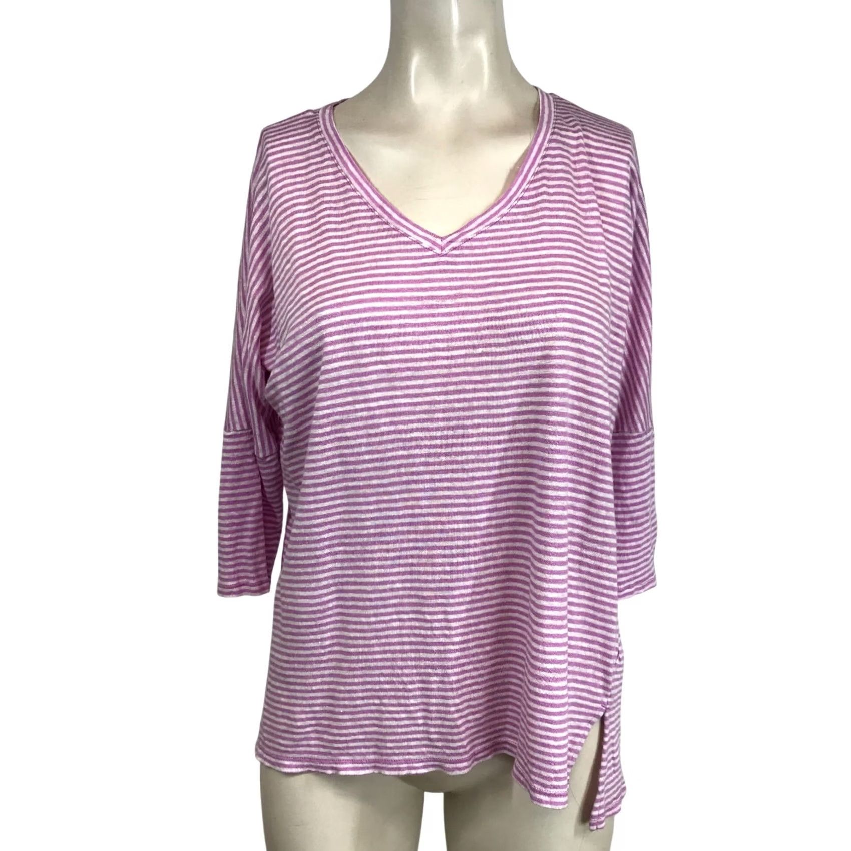 Vintage Chico's Womens Top V-Neck Linen Lavender White Stripe Size S Size S / US 4 / IT 40 - 2 Thumbnail