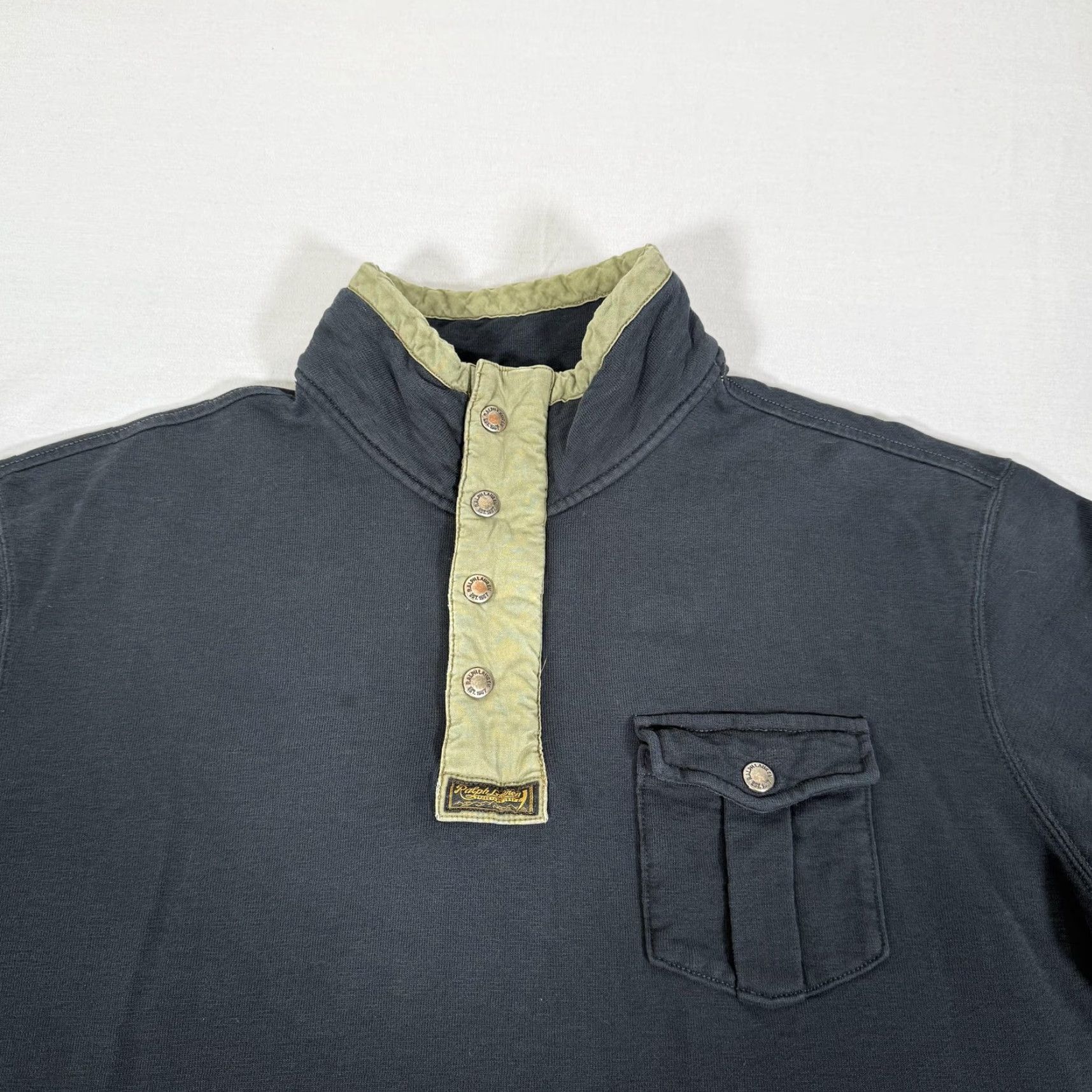 Polo Ralph Lauren VINTAGE Polo Ralph Lauren Sweatshirt Mens 2XL Black Mock Neck Snap Military Sweater Army Shirt Size US XXL / EU 58 / 5 - 2 Thumbnail