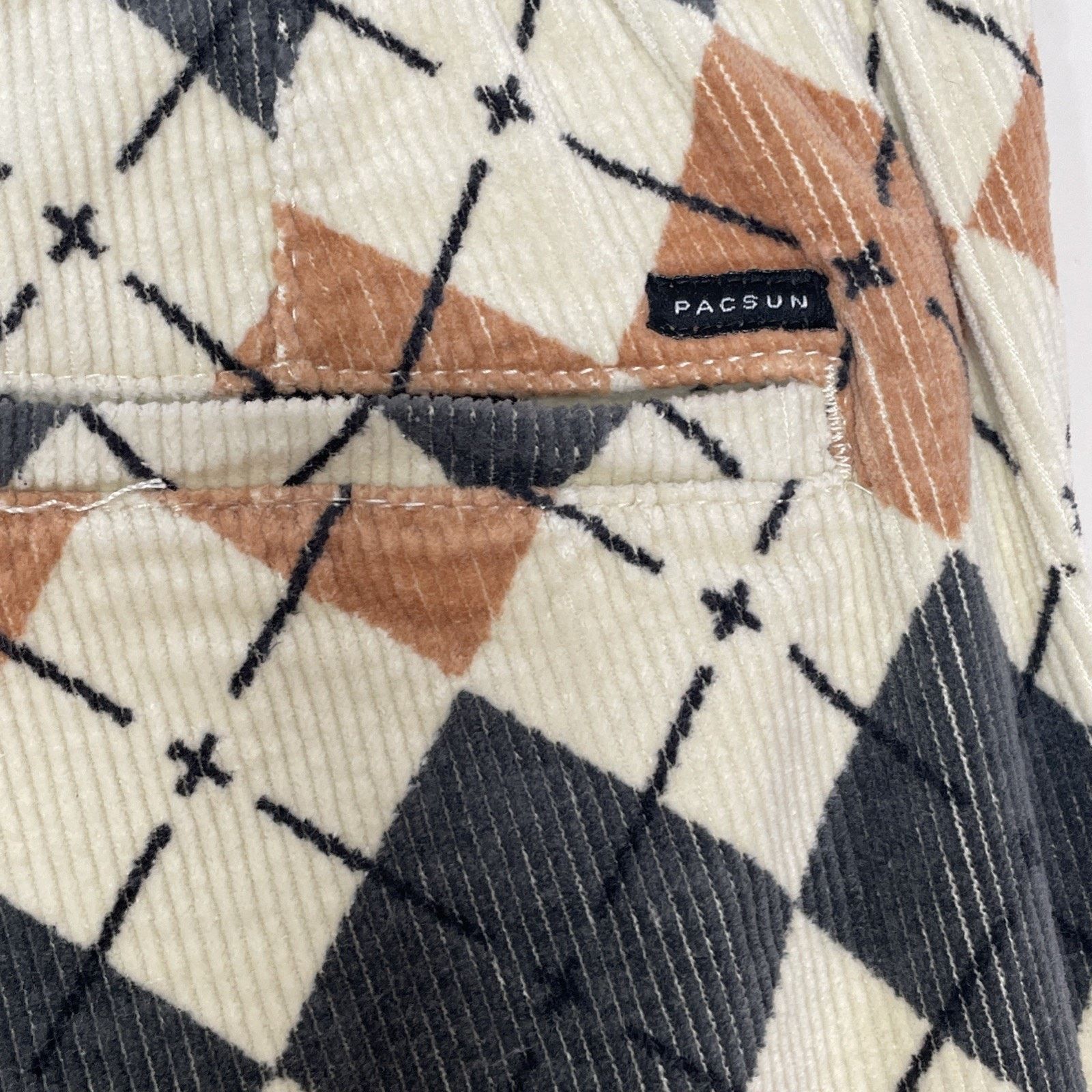 Pacsun PACSUN M Slim Argyle Corduroy PANTS Elastic Waist TAN GRAY Size 33" - 15 Thumbnail