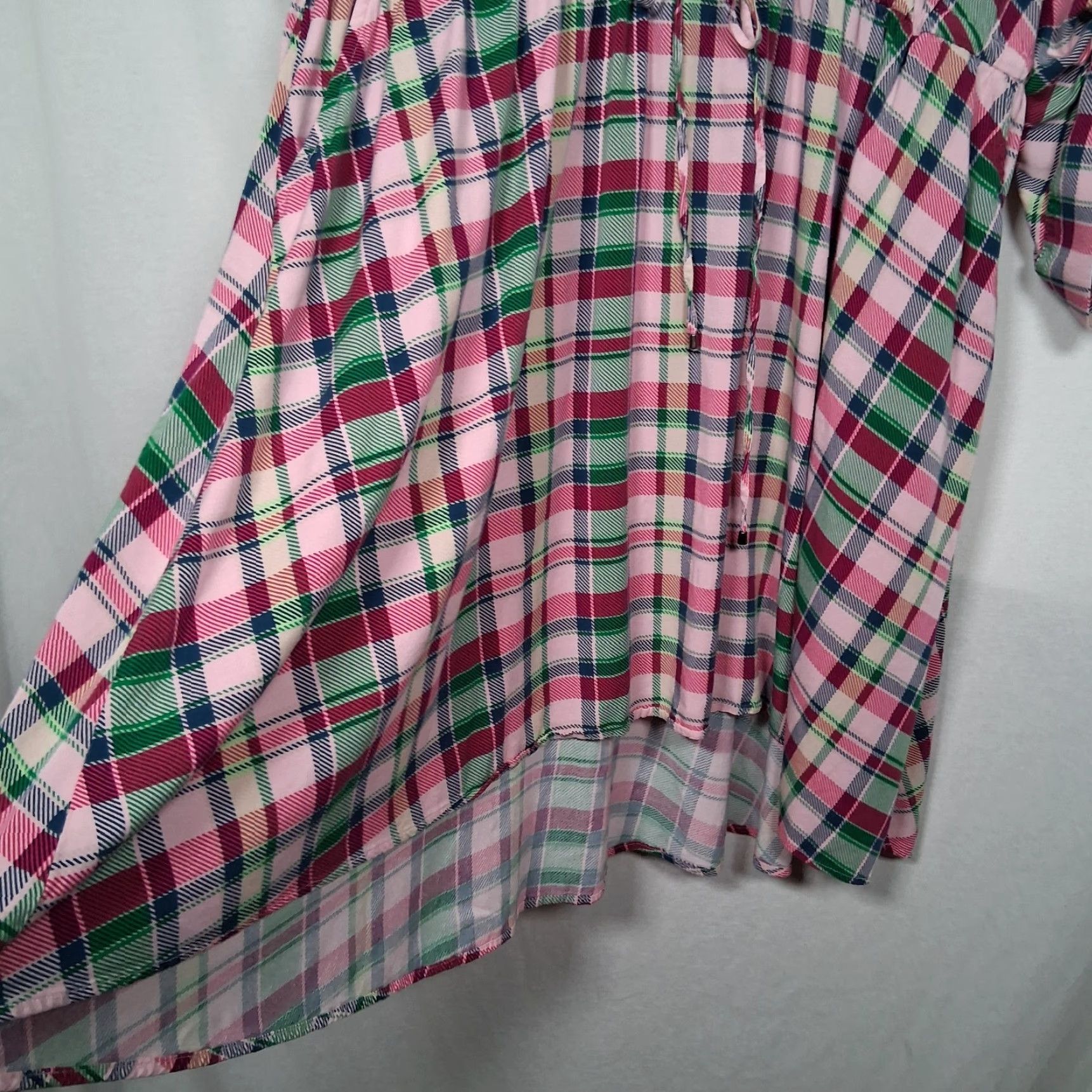 Torrid Torrid Plaid Shirt Dress Midi Zip 3X Women’s Plus Size Pink Green Blue Roll Sleeve V-Neck High Low Size XXL / US 16-18 / IT 52-54 - 4 Thumbnail