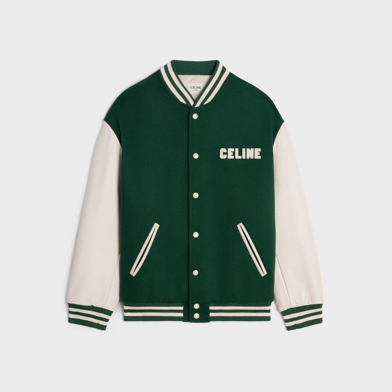 celine loose teddy jacket in textured wool green