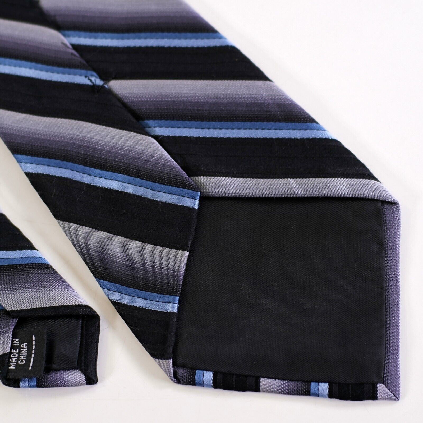 Designer Paul Dione Black Blue Gray Striped Woven Silk Tie Size ONE SIZE - 6 Thumbnail