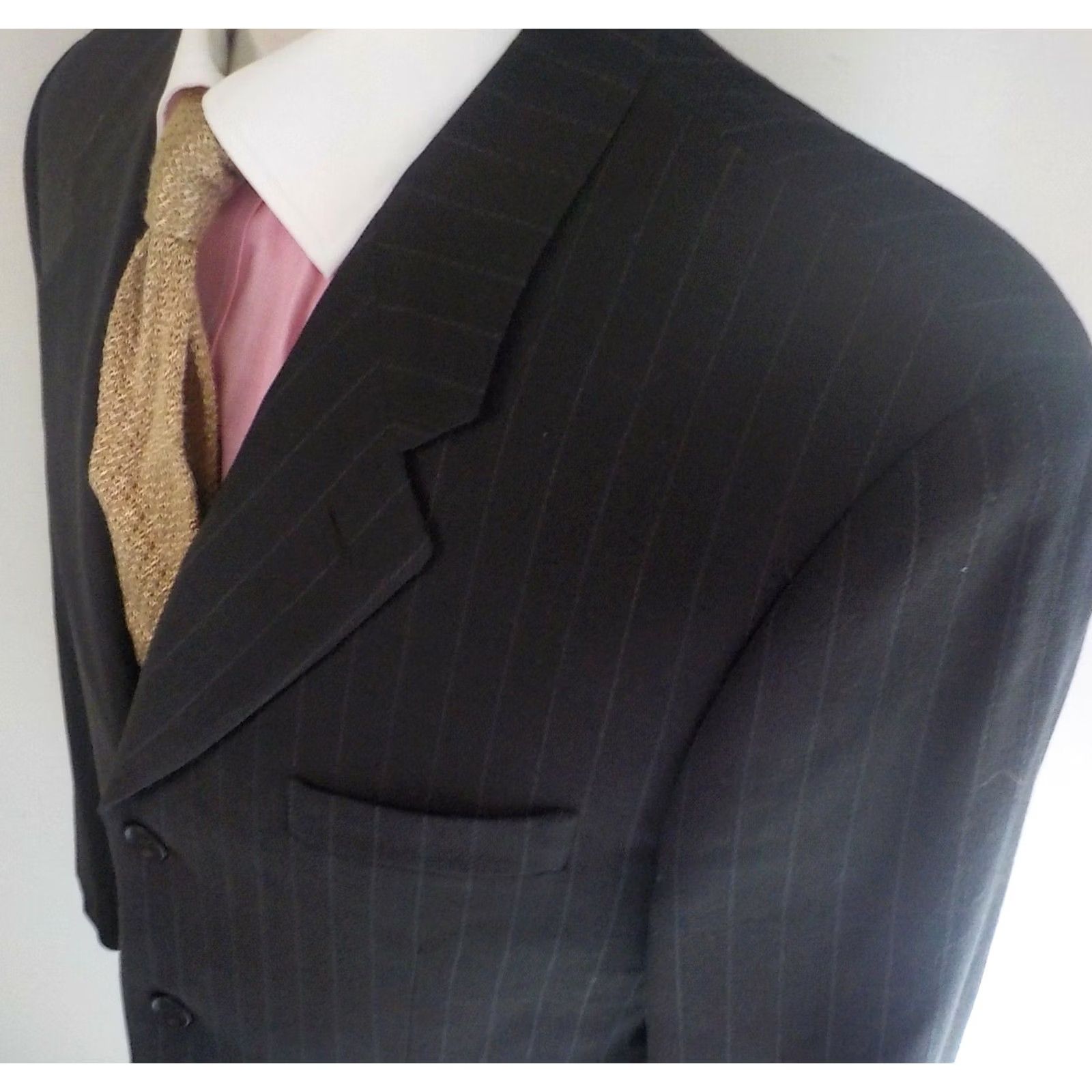 Giorgio Armani Giorgio Armani Brown Pinstriped 3 Button Blazer Virgin Wool 40R Italy Mens Size 40R - 4 Thumbnail