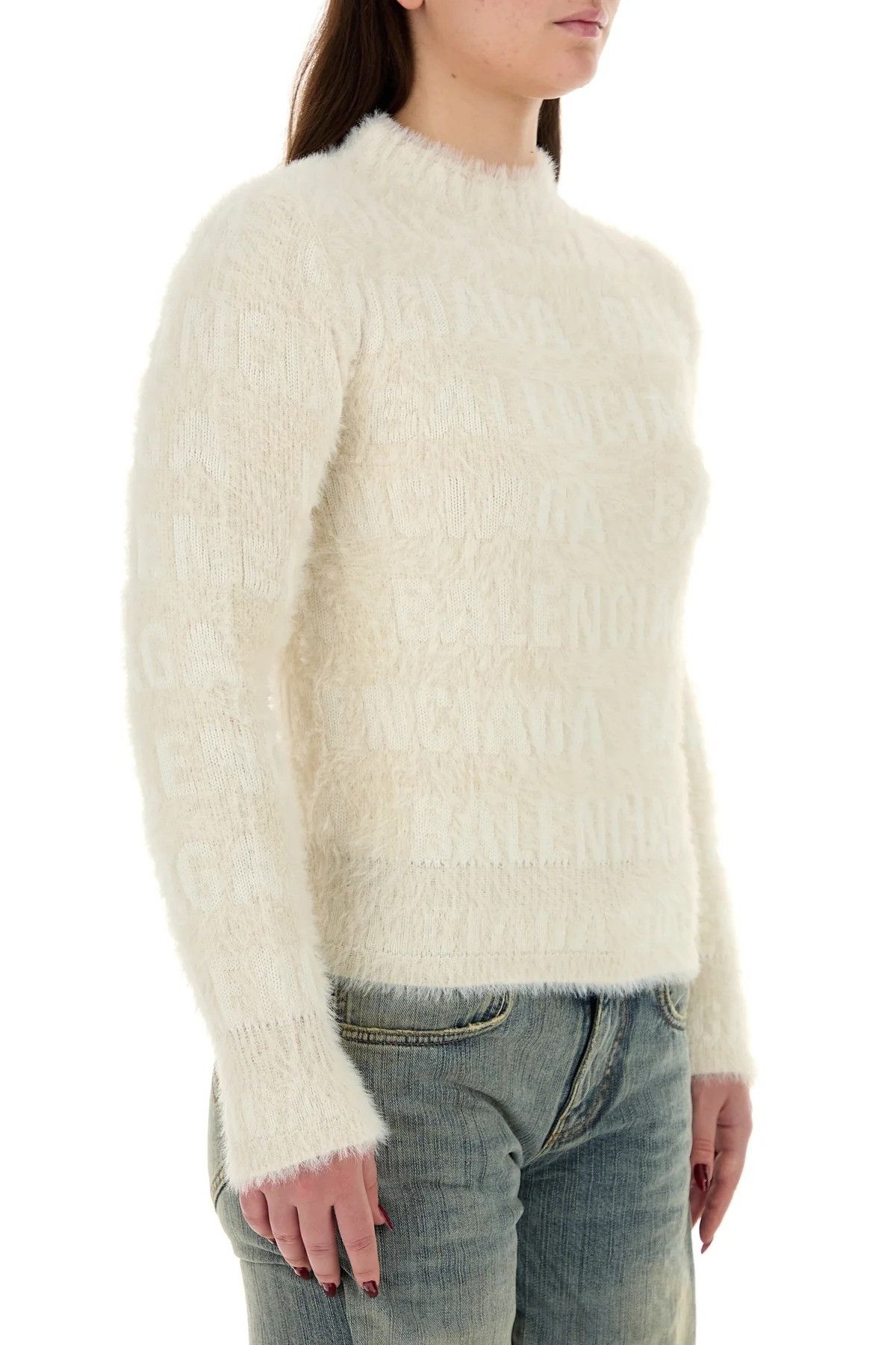 Balenciaga o1la1rc1a1225 Allover Furry Fitted Sweater Beige Size S / US 4 / IT 40 - 3 Thumbnail
