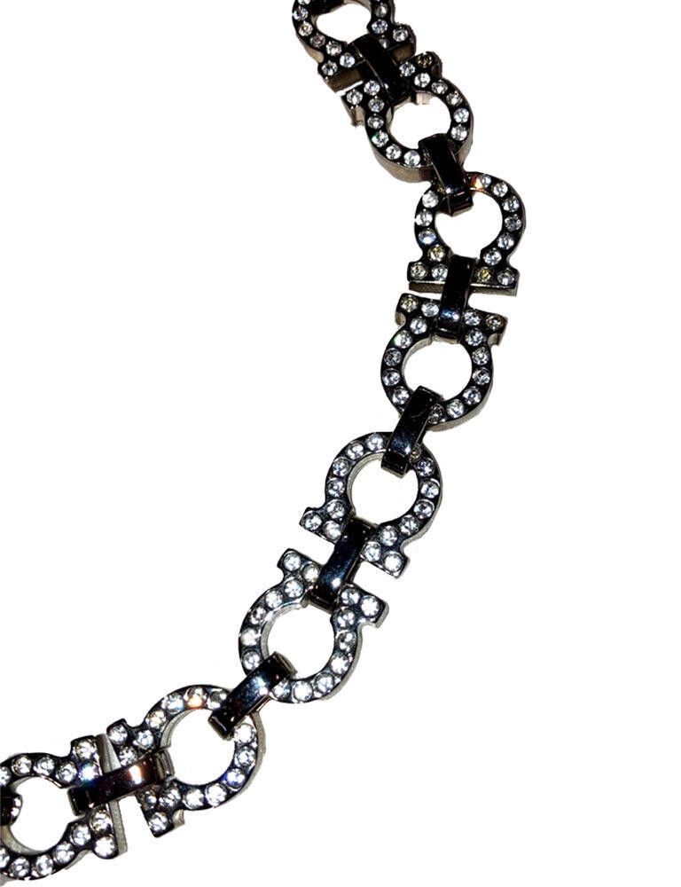 Salvatore Ferragamo Salvatore Ferragamo Silver Tone Monogram Rhinestone Necklace Size ONE SIZE - 3 Thumbnail