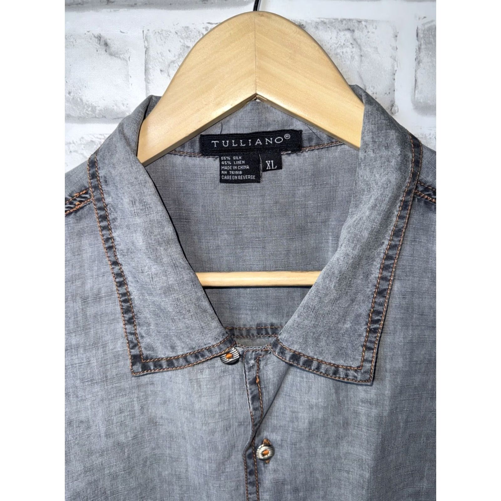 Vintage NWT Trulliano Silk Linen Blend Short Sleeve Button-Down Shirt Mens XL Gray Size US XL / EU 56 / 4 - 2 Thumbnail