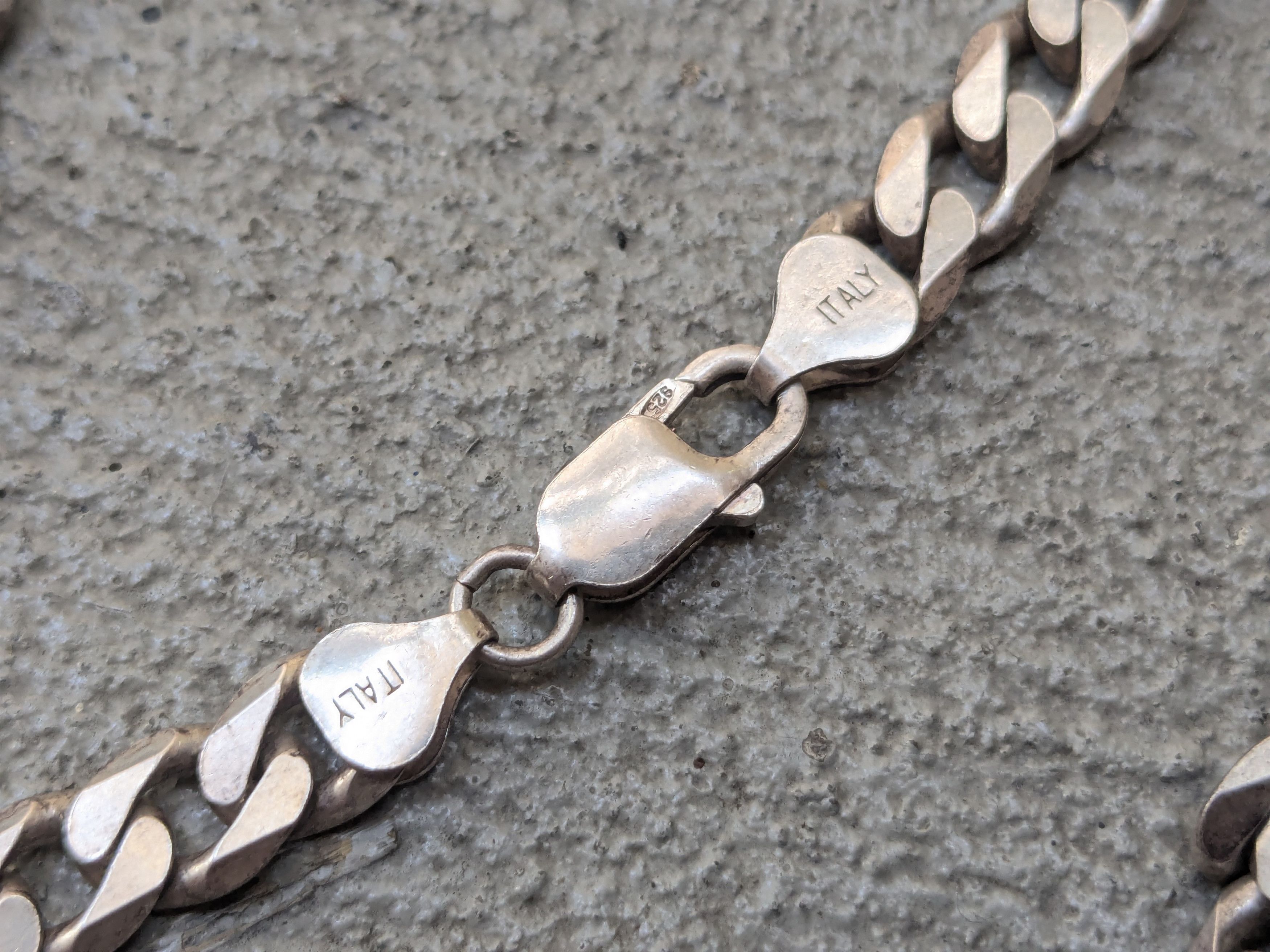 Jewelry Vintage Sterling Silver Necklace Cuban Curb 30" Italy Chain Size ONE SIZE - 6 Thumbnail