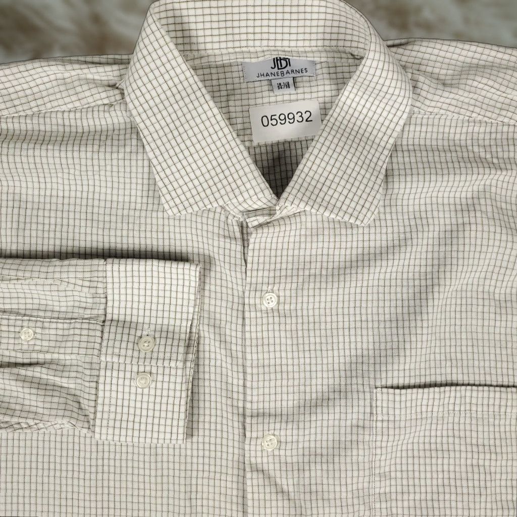 Vintage Jhane Barnes Dress Shirt Mens 18.5 Beige Check Long Sleeve Button Up Size 48R - 1 Thumbnail