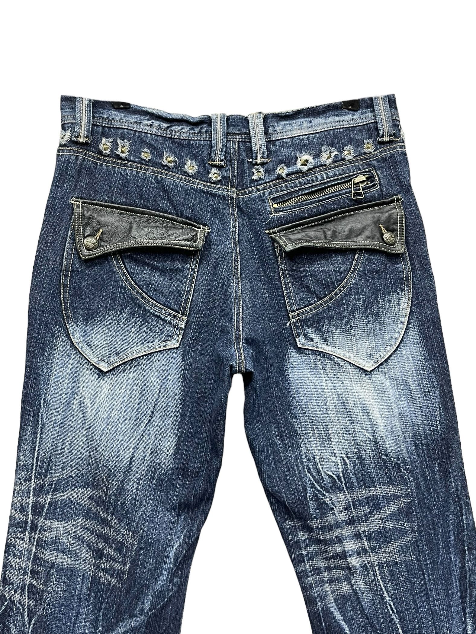 Seditionaries FYE🔥Vtg 90’s TRIXY Punk Studded Acid Wash Blue Flare Denim Size US 33 - 14 Thumbnail