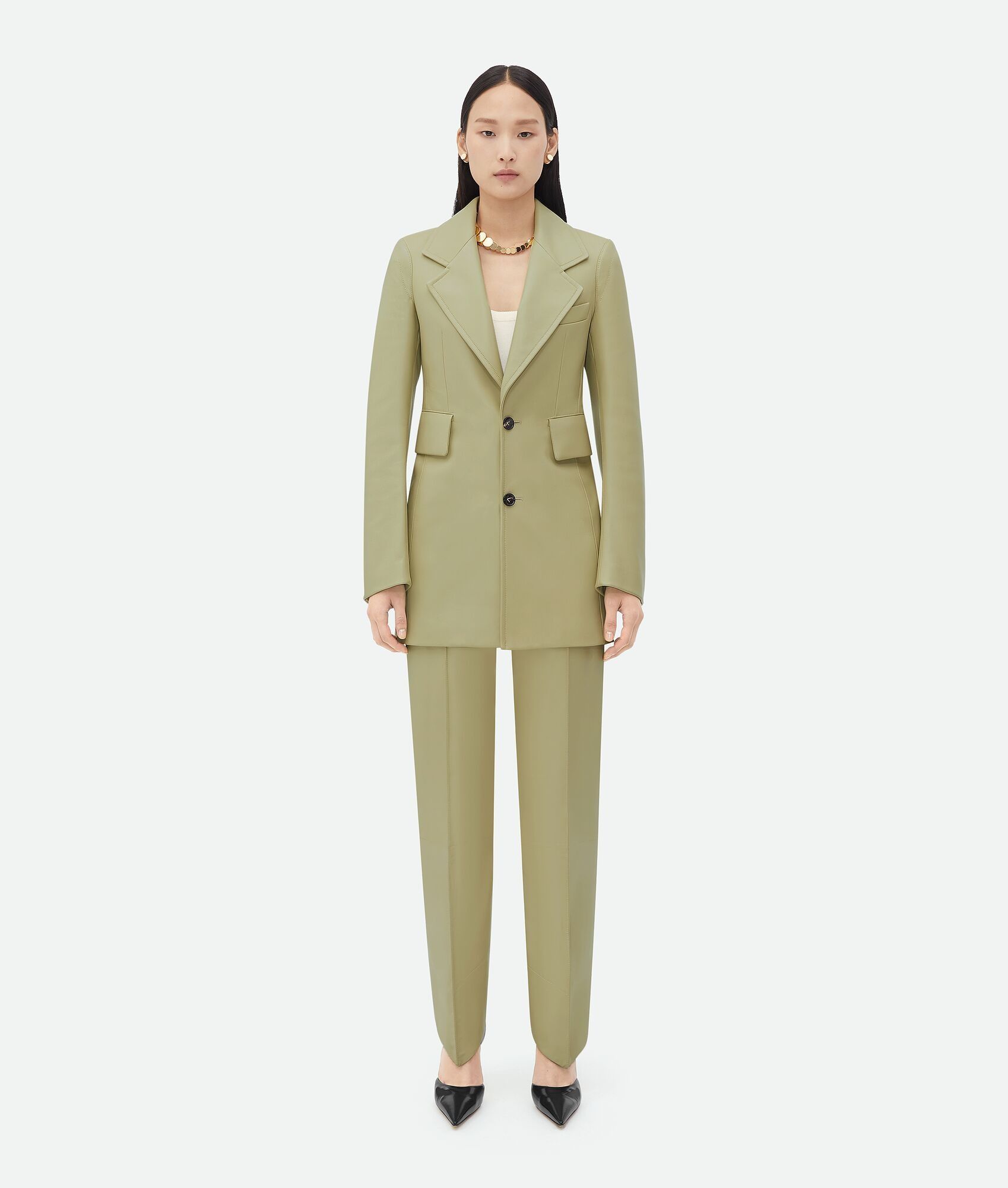Bottega Veneta o1bcso1str0225 Curved Sleeves Leather Jacket in Fennel Seed Size M / US 6-8 / IT 42-44 - 1 Thumbnail