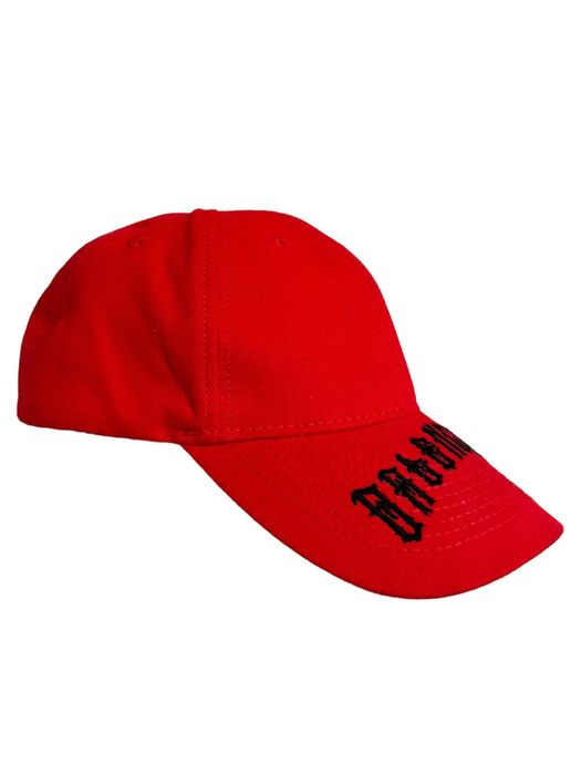 Balenciaga Gothic Tattoo Logo Hat (Red L) | Grailed