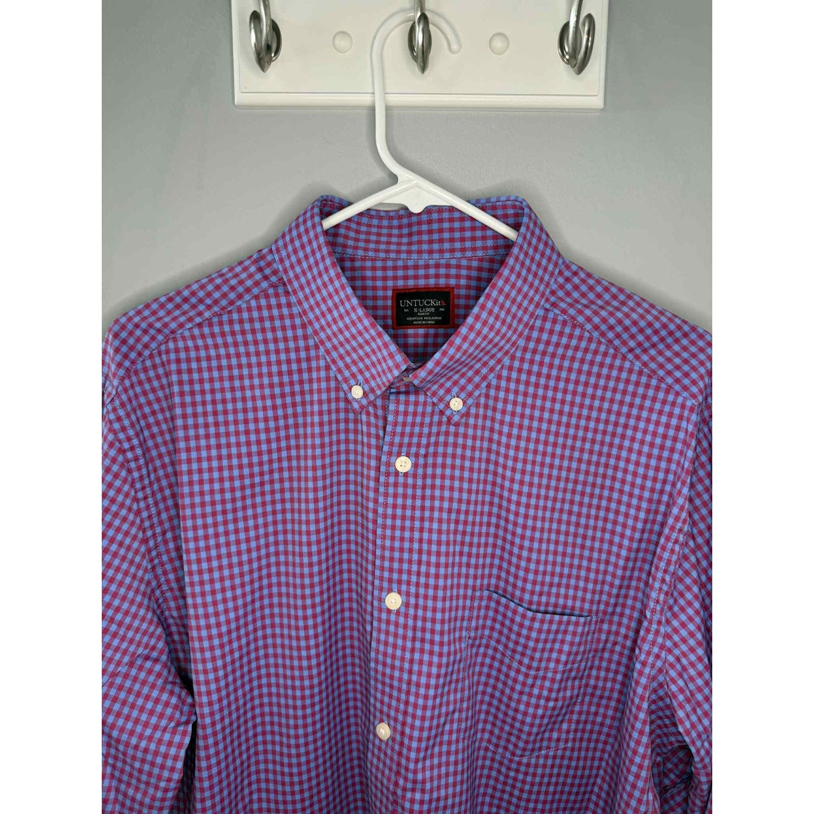 UNTUCKit UNTUCKit Slim Fit Button Down Shirt Red/Blue Check Men's XL Size US XL / EU 56 / 4 - 3 Thumbnail