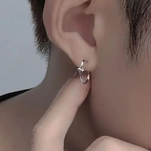 Japanese Brand 925 Silver Plated Star Hoop Earrings for Men Women Size ONE SIZE - 2 Thumbnail