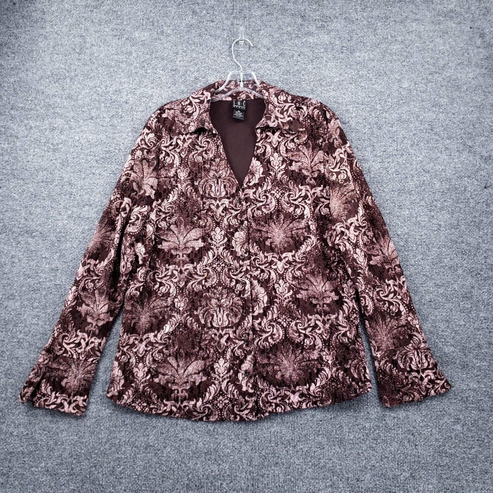 Vintage INC International Concepts Shirt Womens 2X Brown Women Plus Button Paisley Nylon Top Size XXL / US 16-18 / IT 52-54 - 2 Thumbnail