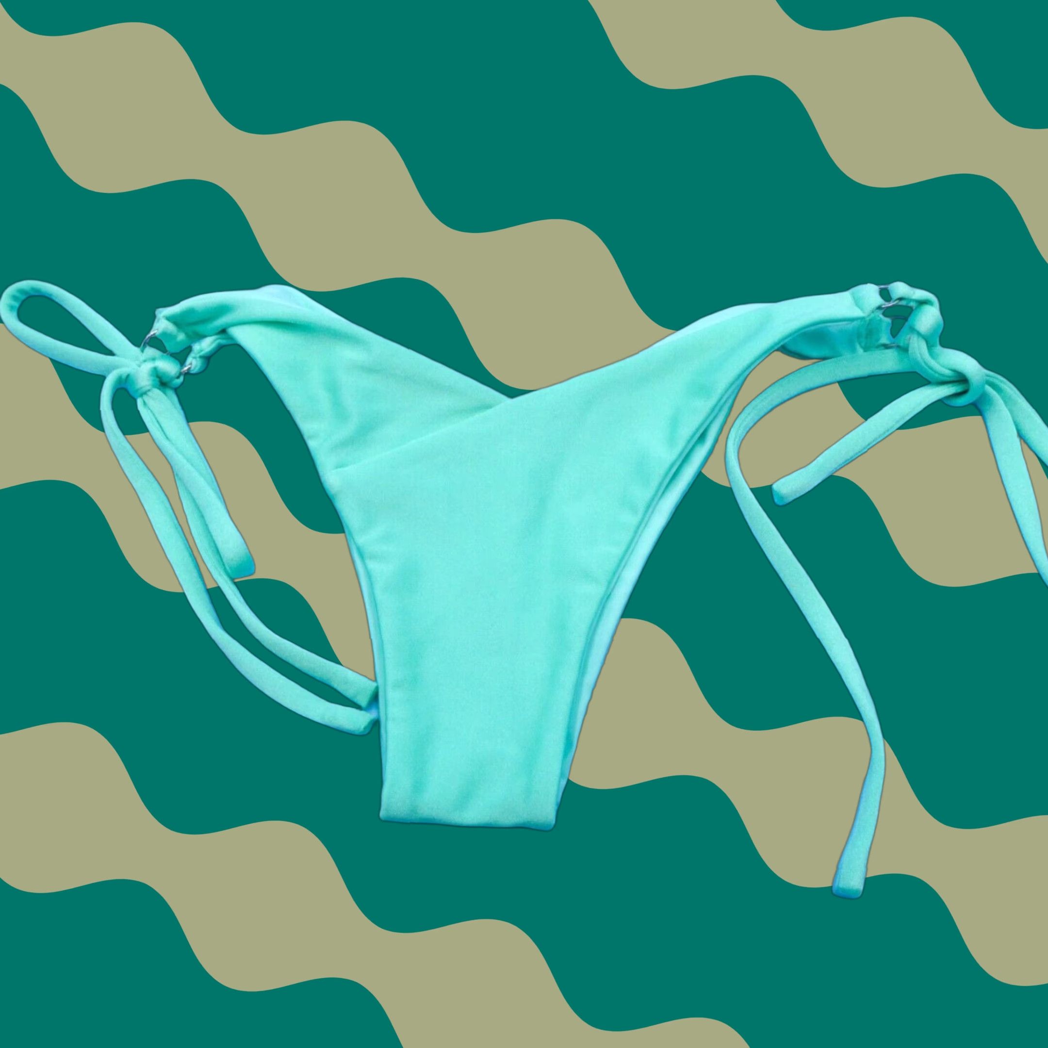 FAE Bottom Bikini Thong Small Blue Deep Cut Strappy Tie New Swimwear