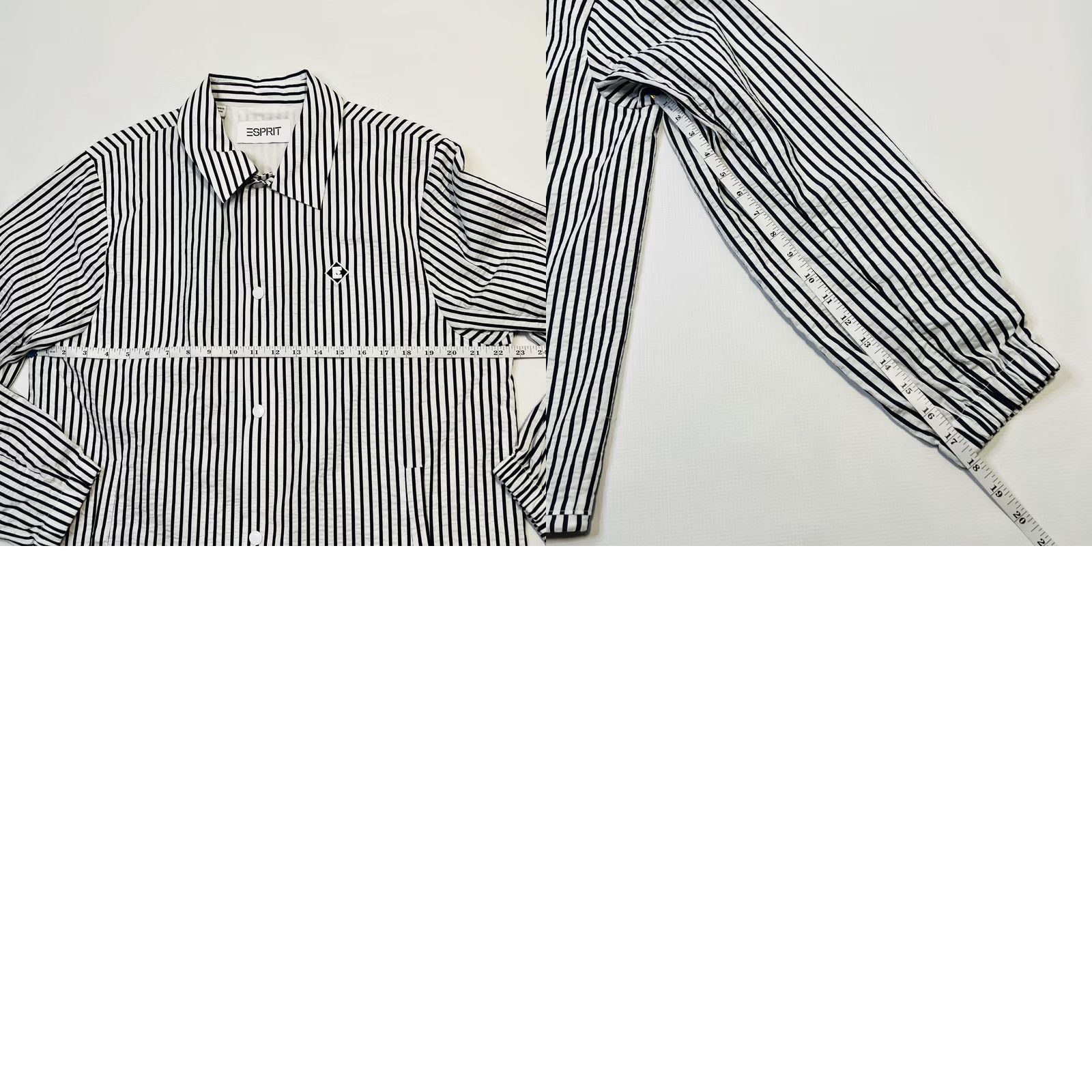 Esprit Esprit Jacket Womens M Black White Striped Button Up Drawstring Lightweight Windbreaker Size M / US 6-8 / IT 42-44 - 9 Thumbnail
