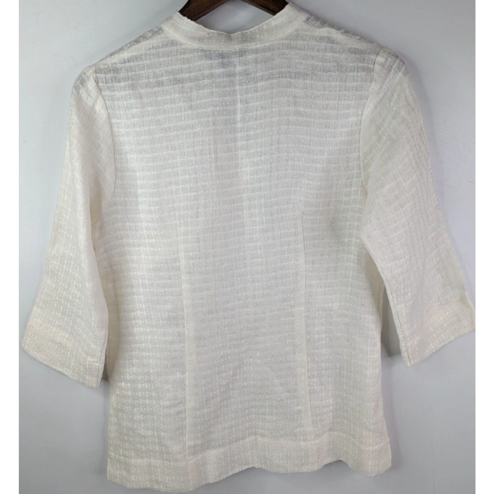 Vintage David Dart Shirt Women's Petite Small USA Ivory Linen Waffle Pattern Tunic Blouse Long Sleeve Collared Pockets Size S / US 4 / IT 40 - 4 Thumbnail