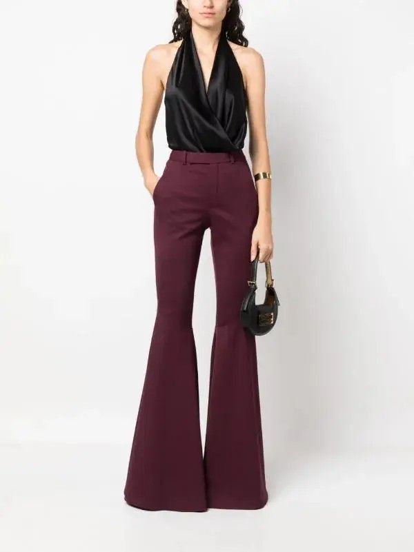 Saint Laurent Paris o1s1wg111024 Flared Pants in Gabardine in Marroon Size 27" / US 4 / IT 40 - 2 Thumbnail