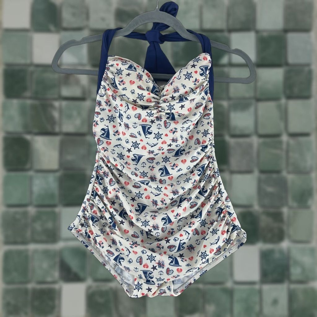 Nautica Girl Howdy Nautical Ruched Halter One Piece Swimsuit Womens Size 6 White USA Size ONE SIZE - 1 Thumbnail