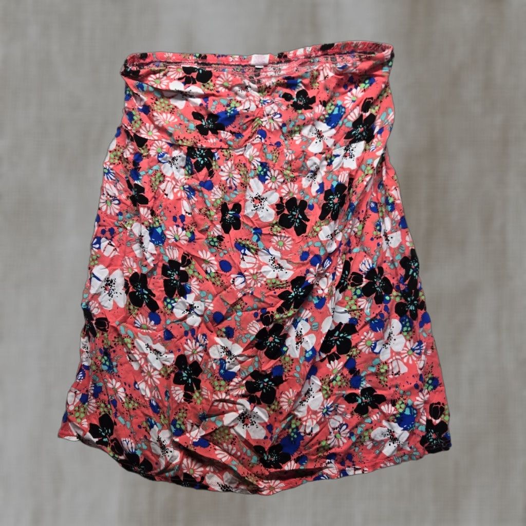 Vintage VINTAGE Xhilaration Women's Short Floral Skirt Elastic Waist Orange XL Flower Pattern Women Size 40" / US 18 - 1 Thumbnail