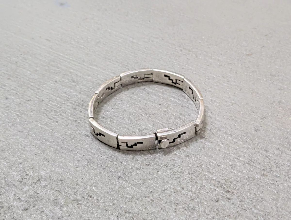 Avant Garde x Jewelry Stainless Steel Bracelet Taxco Mexico Rectangle Panel in Silver, Men's