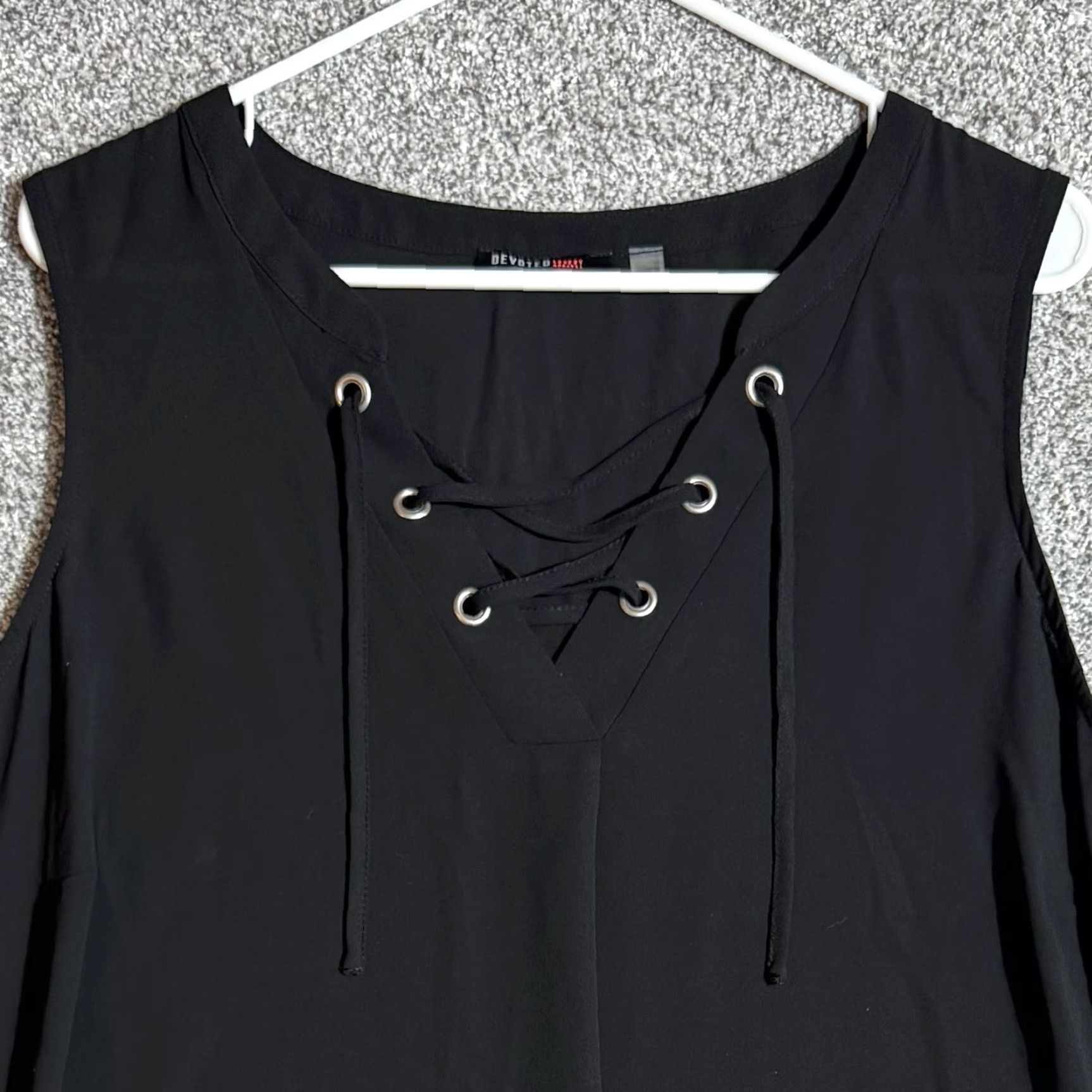 Vintage Devoted Tunic Top Womens 1X Plus Lace Up Grommet Sheer Gothic Grunge High Low Streetwear Tank, Black, Polyester, 100% Size XL / US 12-14 / IT 48-50 - 3 Thumbnail